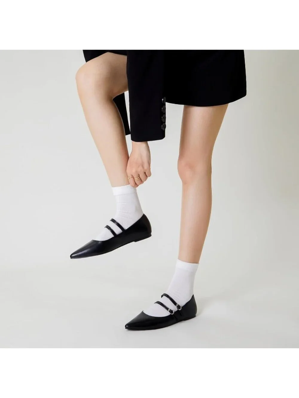 Women's Black Mary Jane Shoes Women Closed Pointed Toe Ballet Flats Comfortable